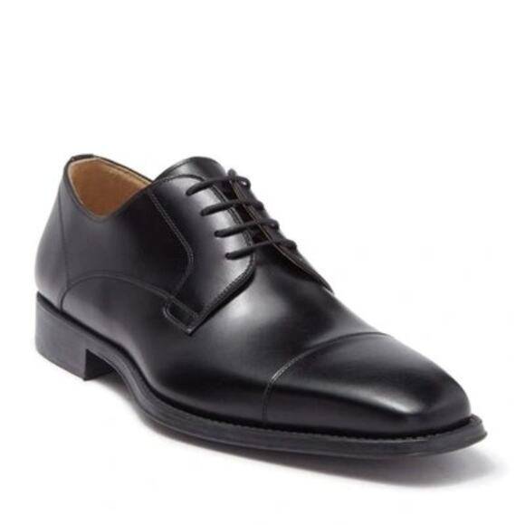 Magnanni Black Leather Cap-Toe Derby Shoes main image 15